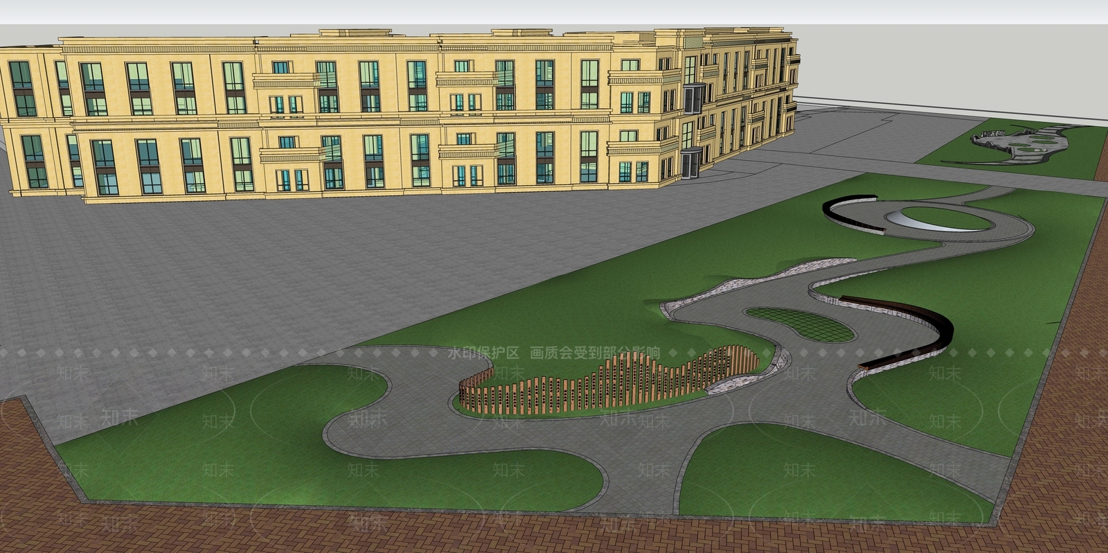 现代街角公园SU模型下载【ID:1123844478】