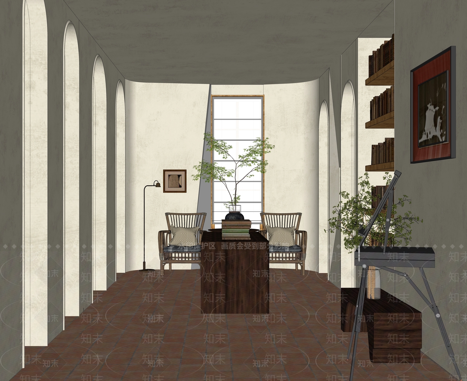 侘寂风别墅家居玄关休息区SU模型下载【ID:1123846708】