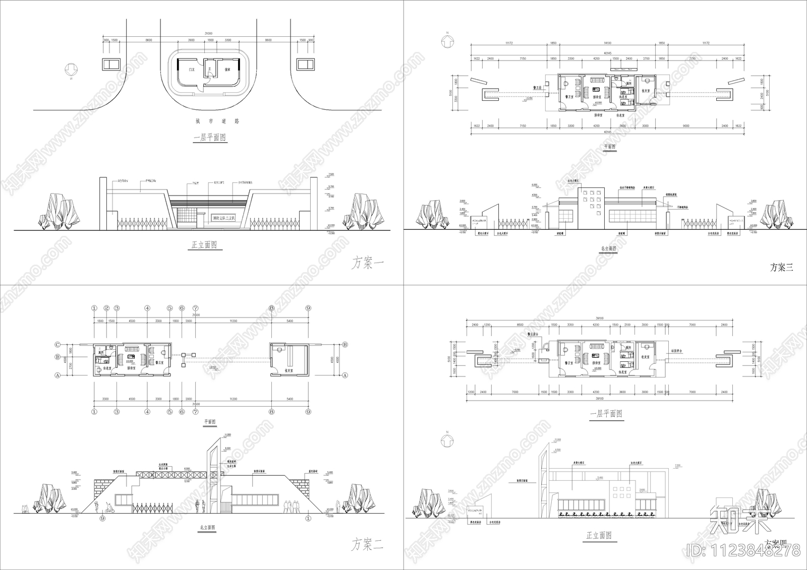 四款现代简约门卫室设计图cad施工图下载【ID:1123848278】