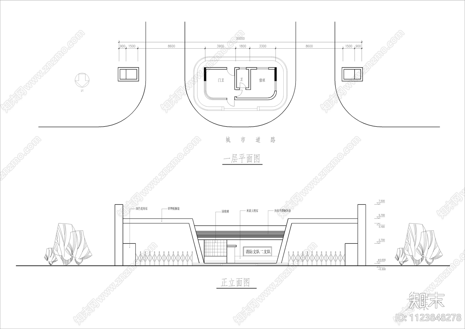 四款现代简约门卫室设计图cad施工图下载【ID:1123848278】