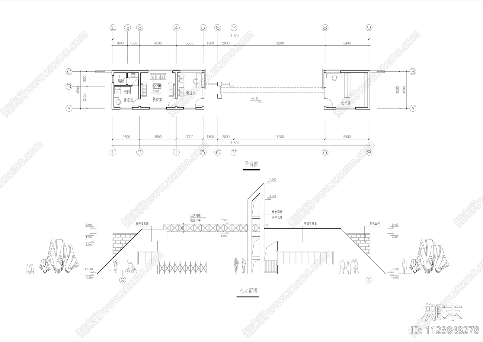 四款现代简约门卫室设计图cad施工图下载【ID:1123848278】