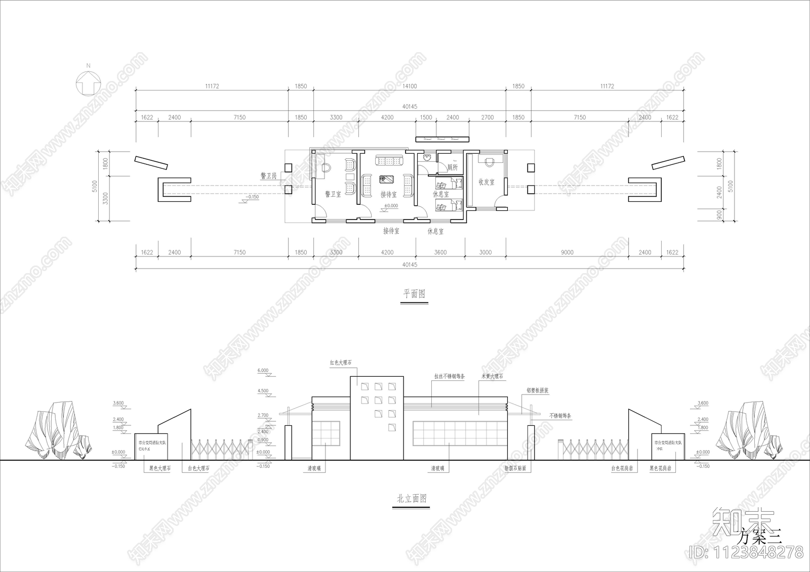 四款现代简约门卫室设计图cad施工图下载【ID:1123848278】