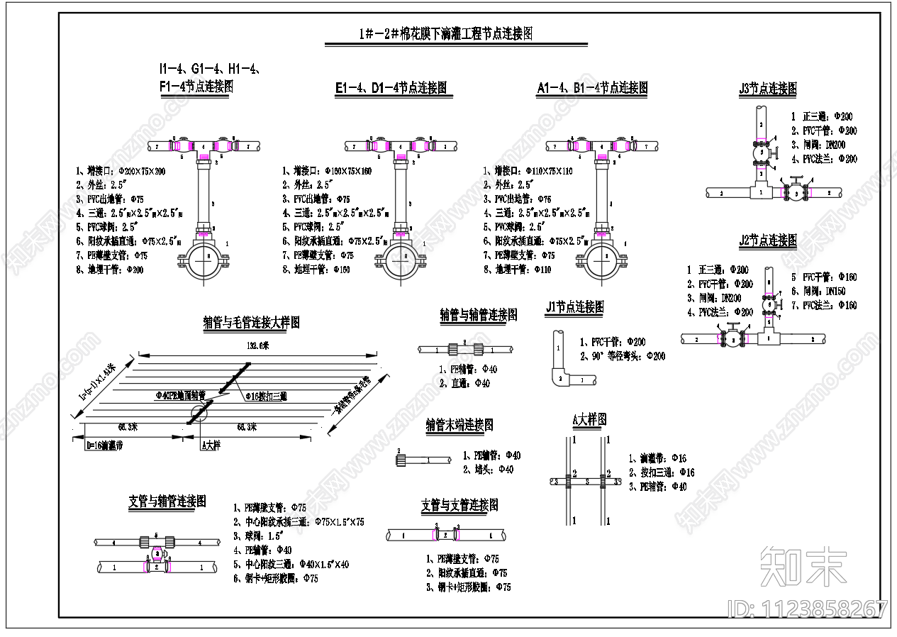 棉花滴灌工程系统平面布置图节点图cad施工图下载【ID:1123858267】