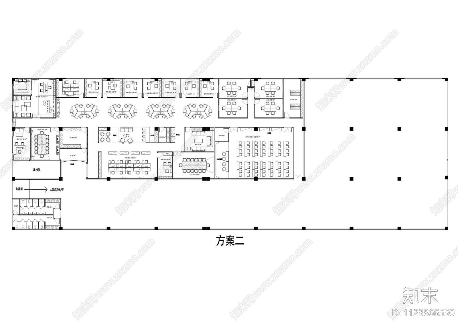 1000平办公空间设计平面布局方案施工图下载【ID:1123866550】