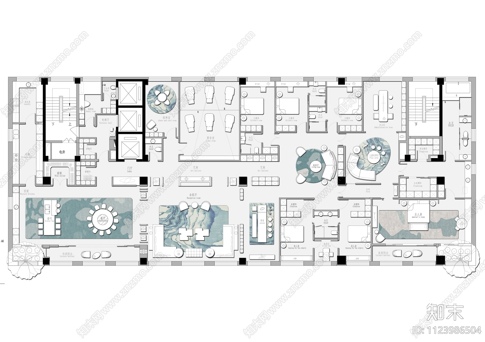 700㎡顶级豪宅大平层cad施工图下载【ID:1123986504】