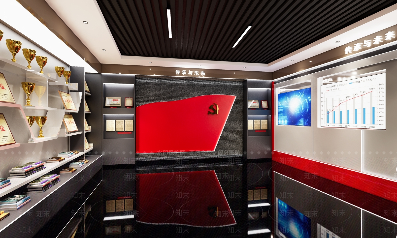 现代党建荣誉展厅SU模型下载【ID:1123870369】