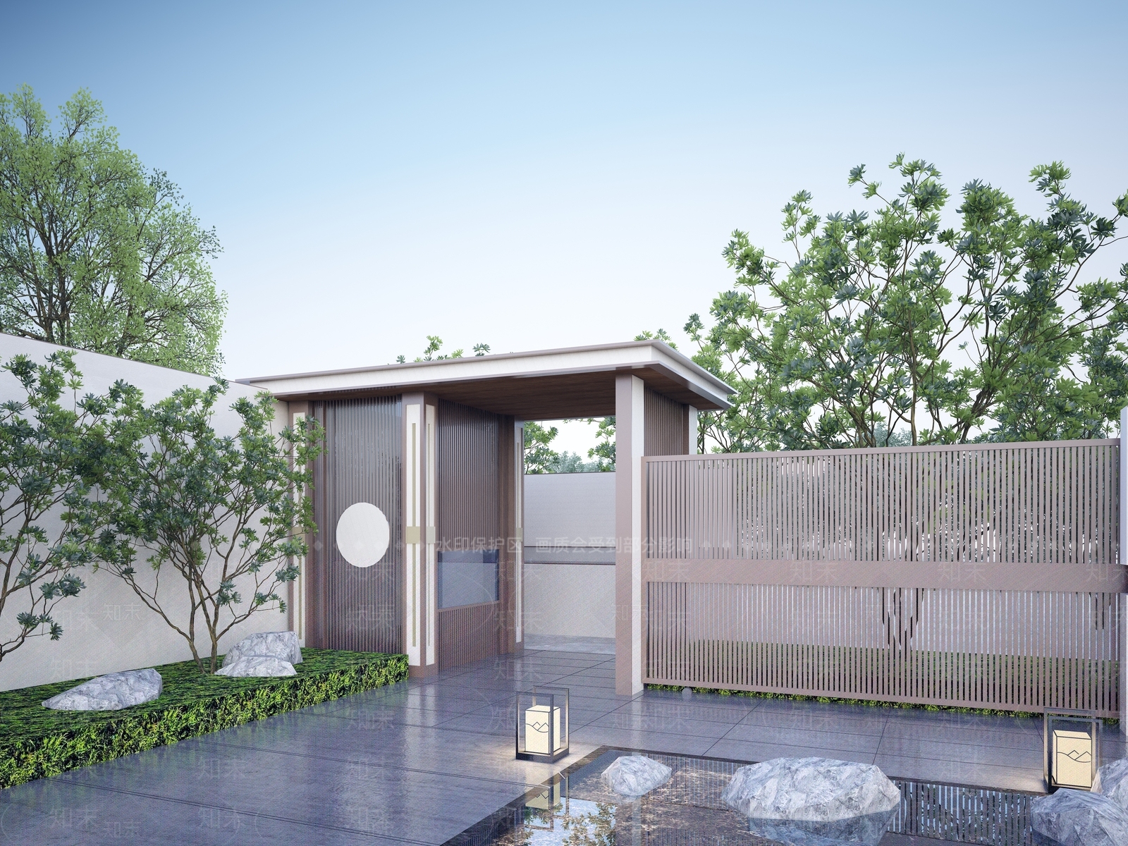 新中式小区入口大门3D模型下载【ID:1123886808】