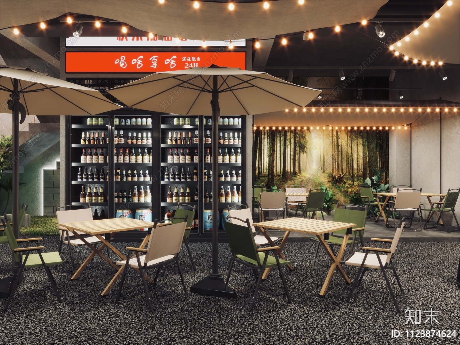 工业风露营烧烤店3D模型下载【ID:1123874624】