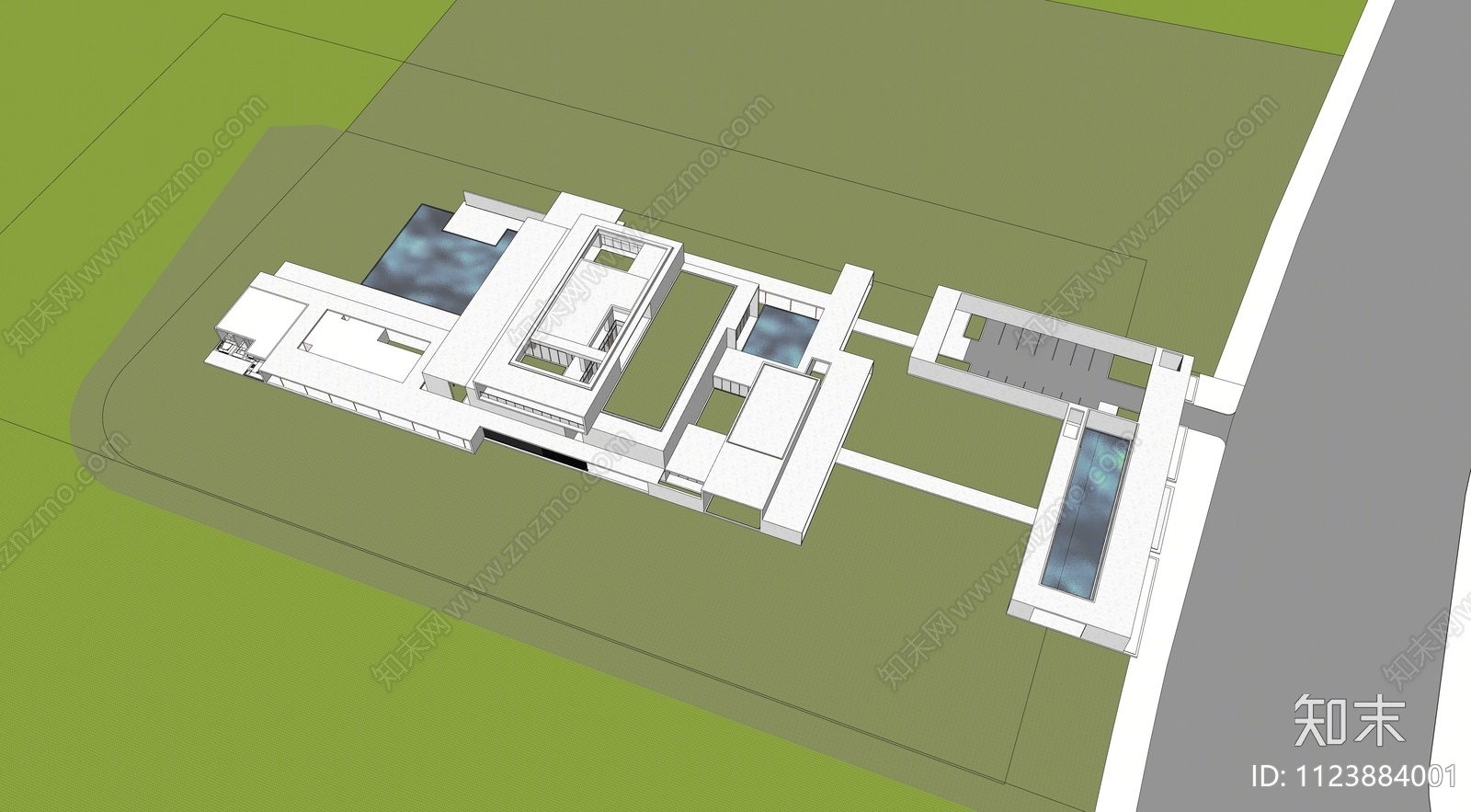 现代展览馆建筑SU模型下载【ID:1123884001】