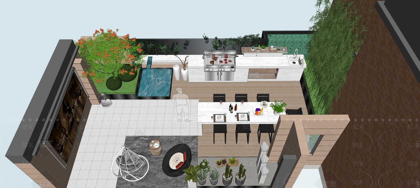 现代屋顶花园SU模型下载【ID:1123885119】_知末su模型网