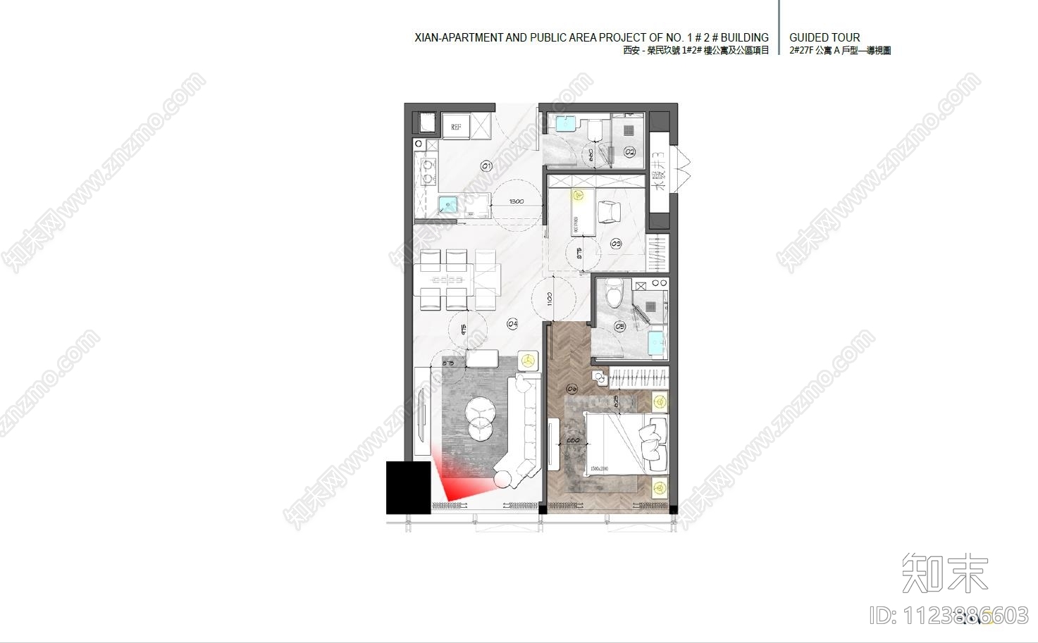 荣民玖号2楼27层A户型样板间cad施工图下载【ID:1123886603】