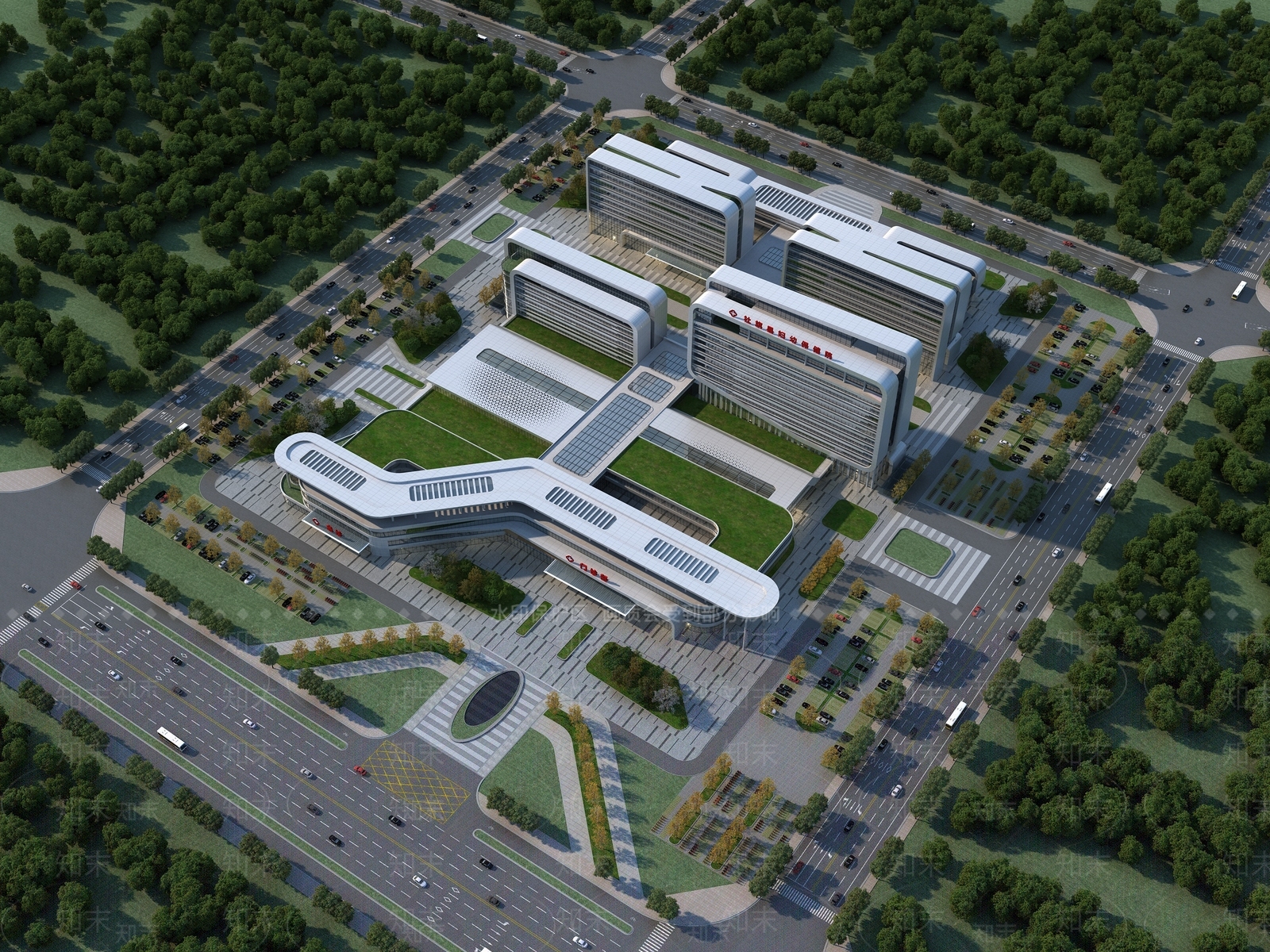 现代医院鸟瞰规划3D模型下载【ID:1123888633】_知末3d模型网
