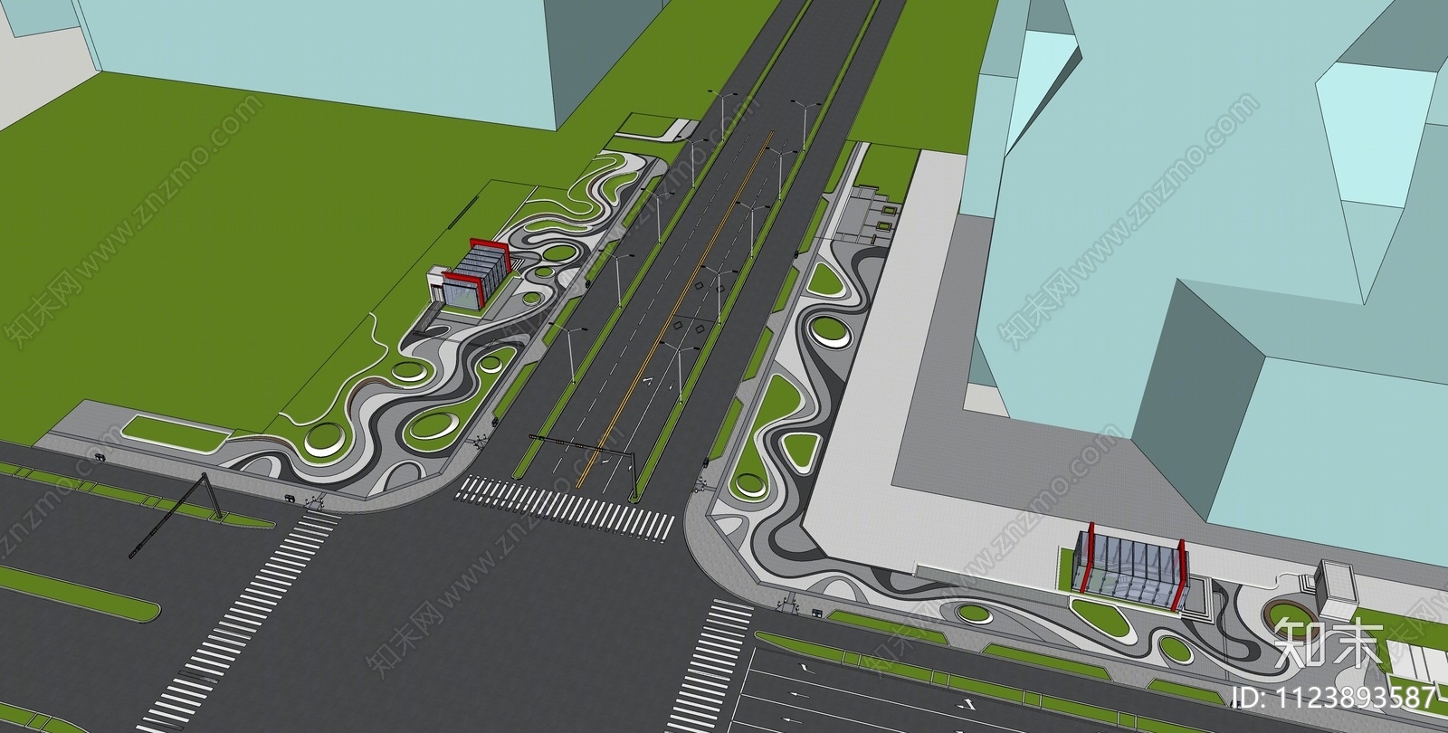 现代弧线地铁口口袋公园SU模型下载【ID:1123893587】