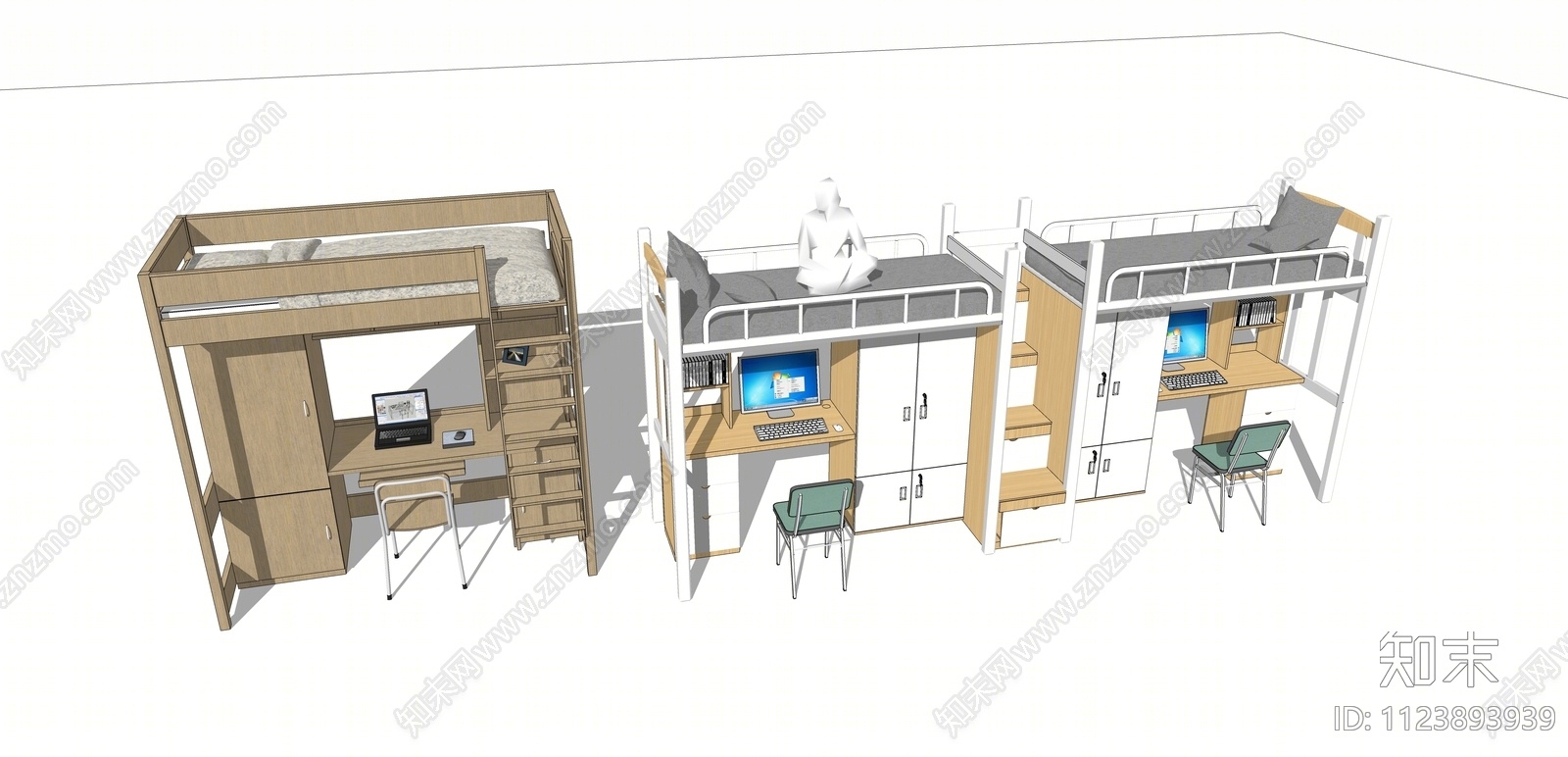 现代宿舍双层床SU模型下载【ID:1123893939】