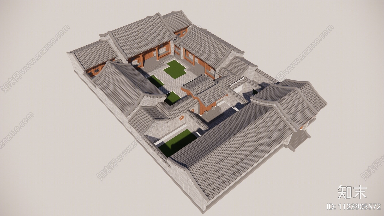 中式四合院SU模型下载【ID:1123905572】