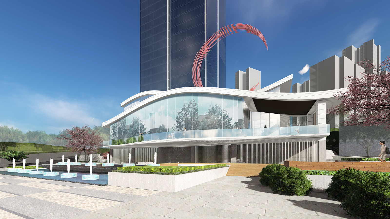 现代售楼处建筑SU模型下载【ID:1123909076】