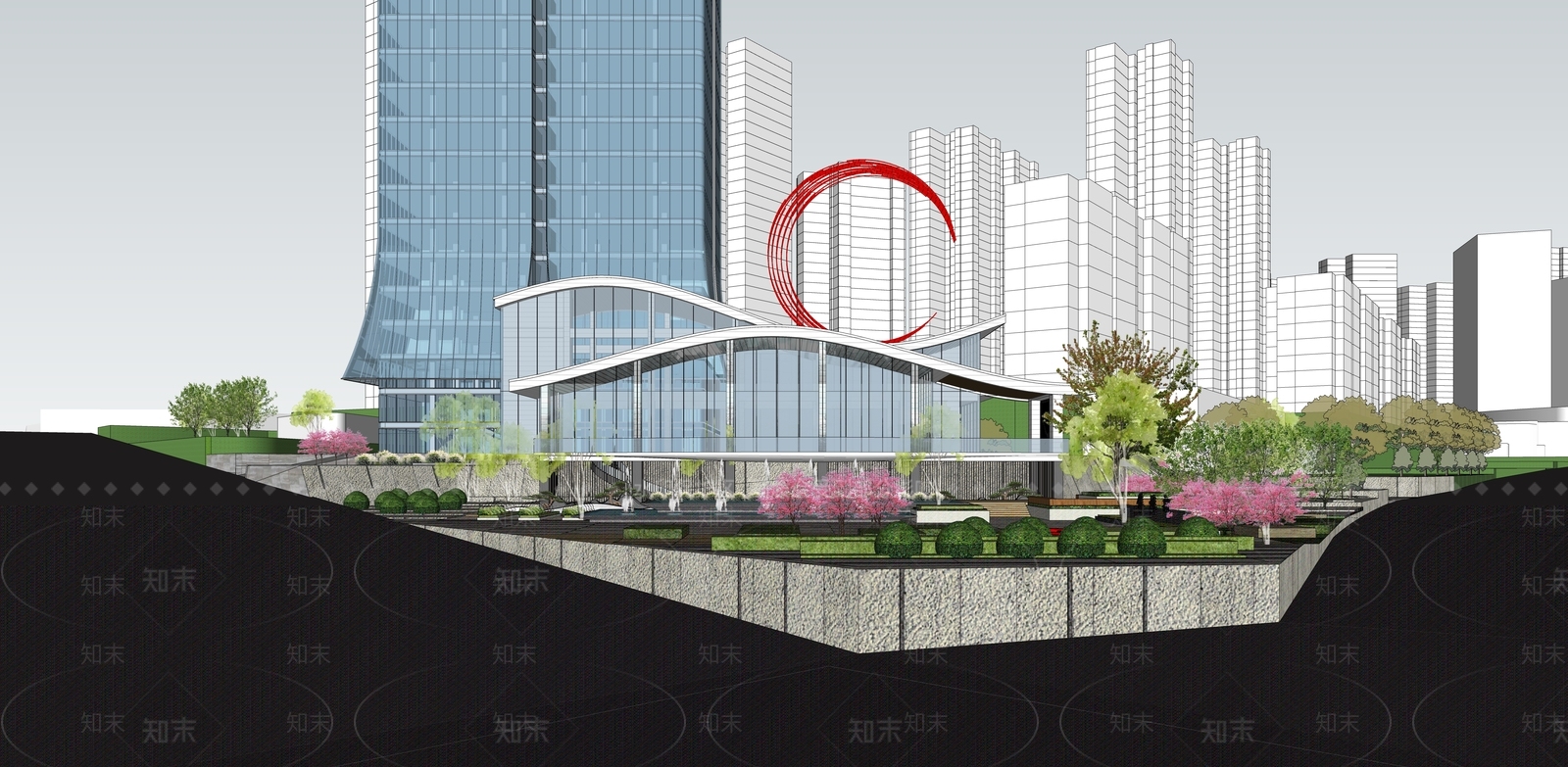 现代售楼处建筑SU模型下载【ID:1123909076】