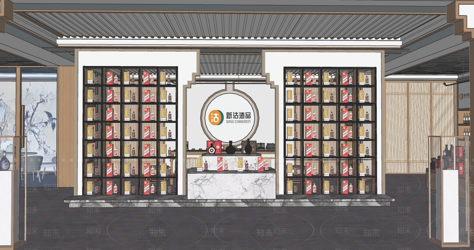 新中式白酒专卖店SU模型下载【ID:1123910644】