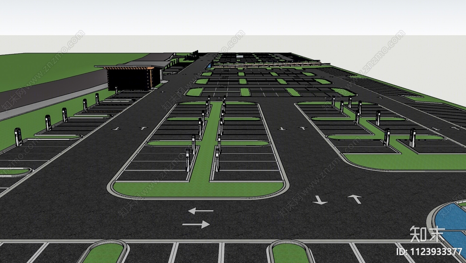 现代生态公园停车场SU模型下载【ID:1123933377】