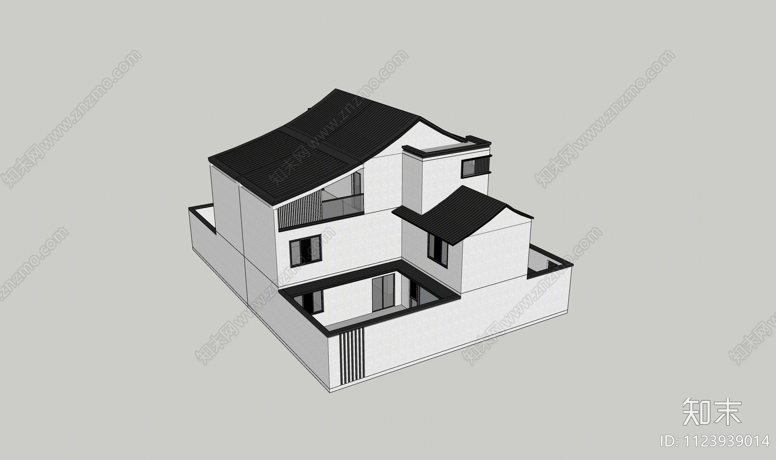 新中式双拼别墅SU模型下载【ID:1123939014】