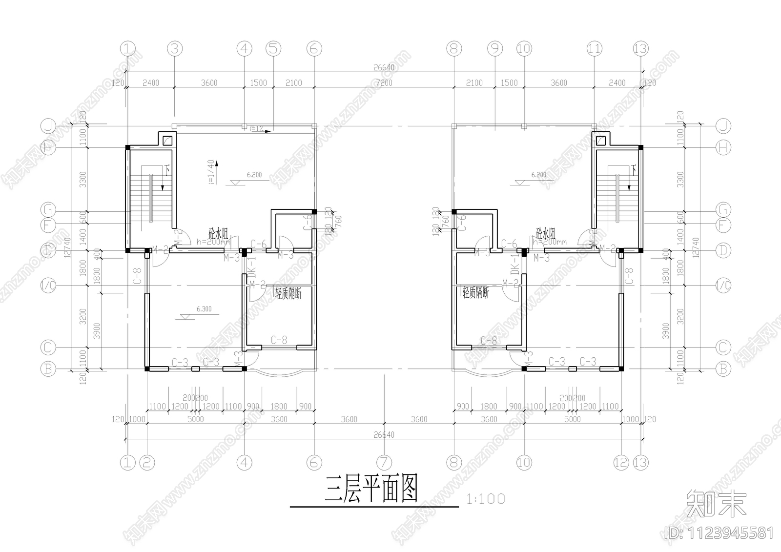 3层农村自建房别墅建筑cad施工图下载【ID:1123945581】