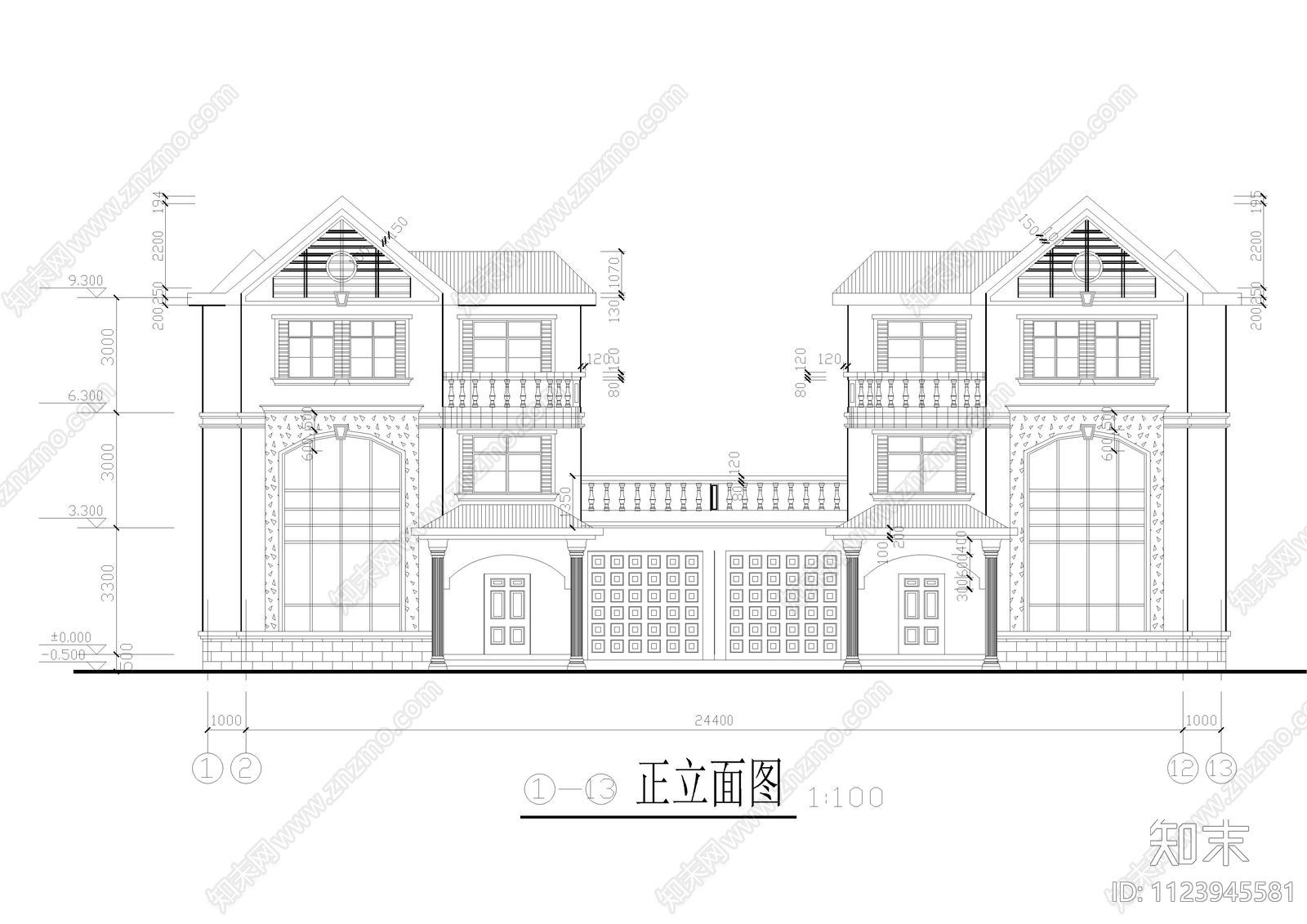 3层农村自建房别墅建筑cad施工图下载【ID:1123945581】