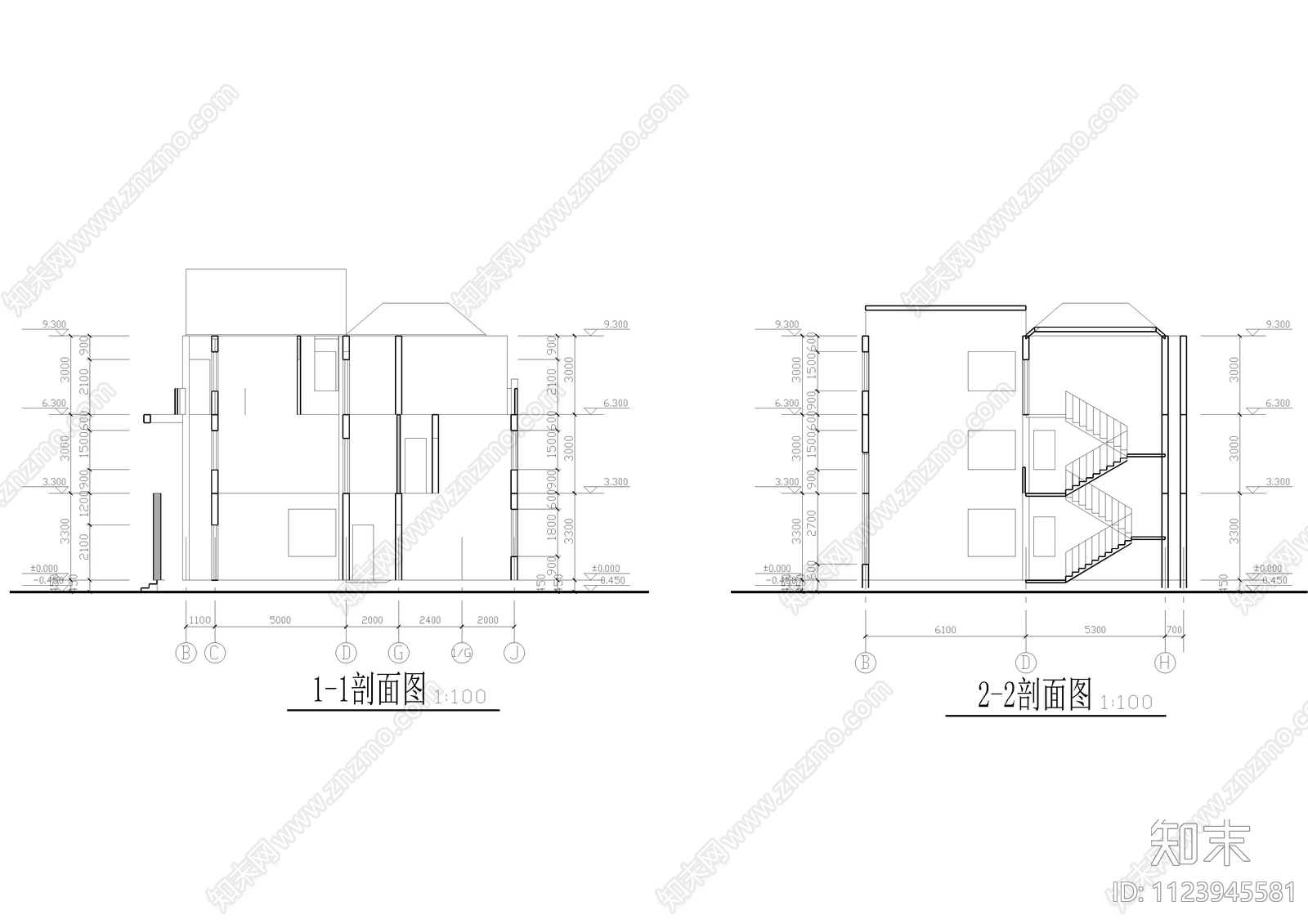 3层农村自建房别墅建筑cad施工图下载【ID:1123945581】