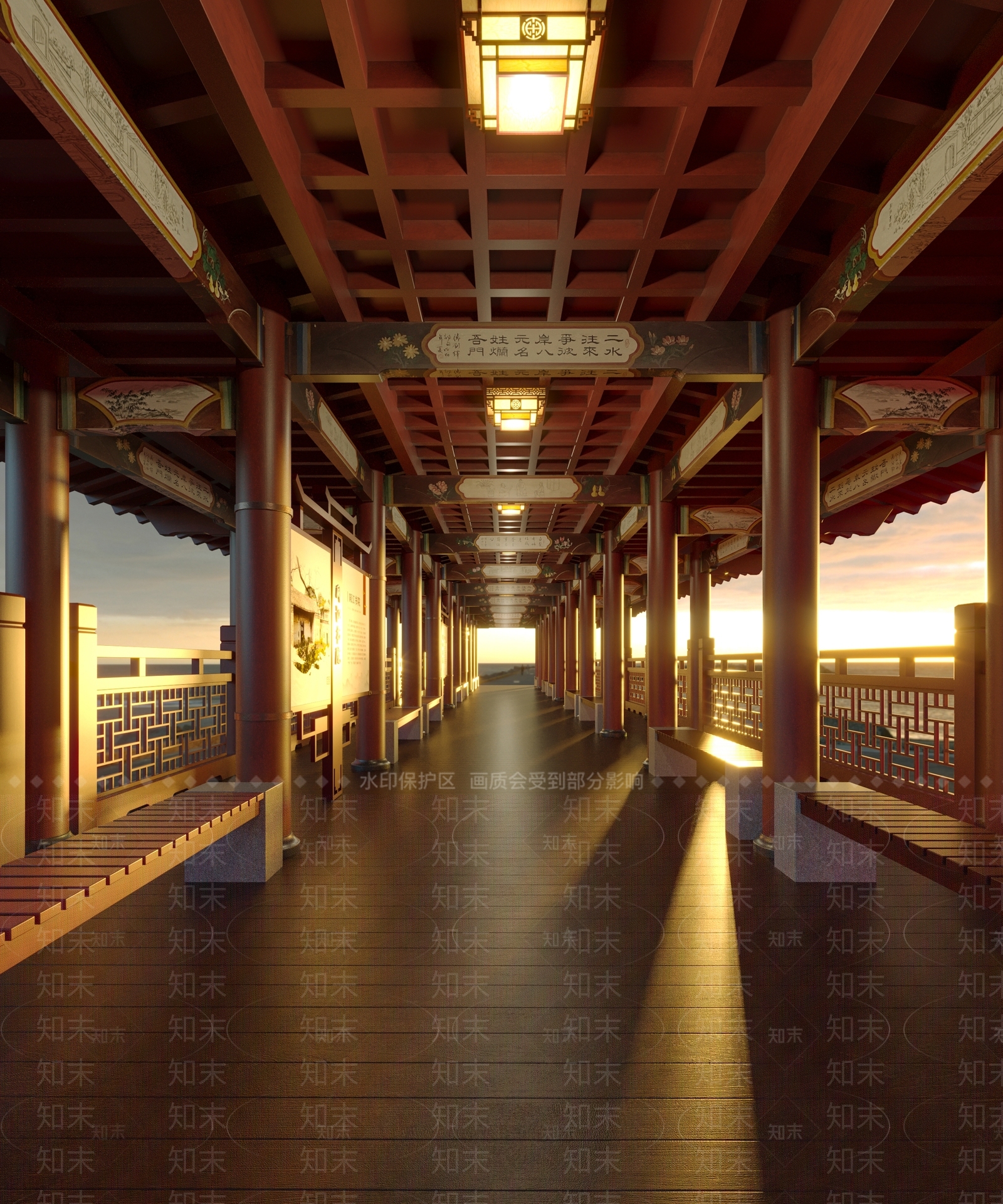 中式古建长廊3D模型下载【ID:1123962338】