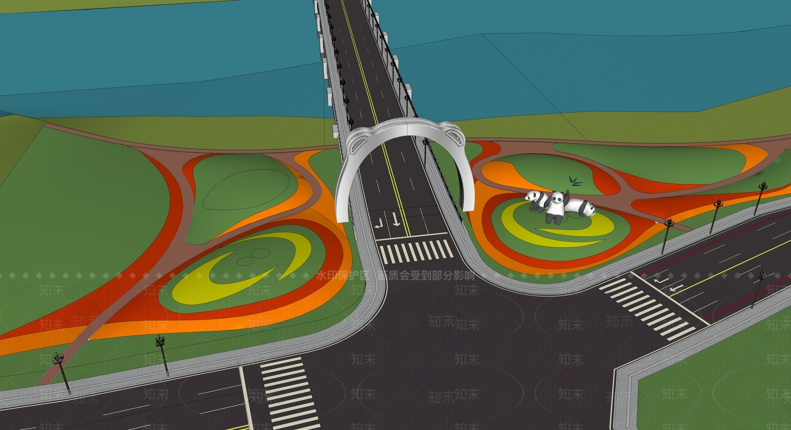 现代市政道路景观SU模型下载【ID:1123966603】