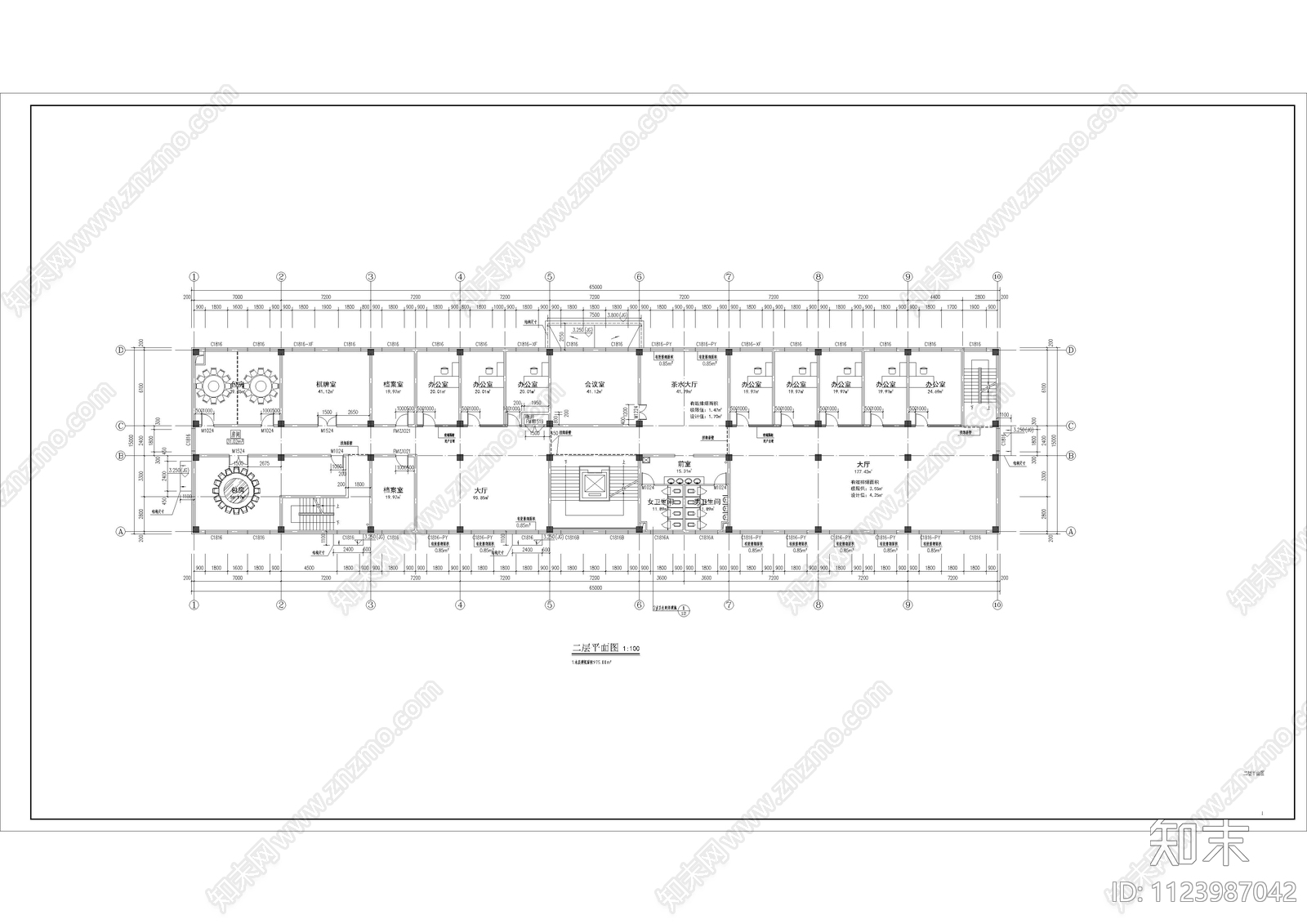 四层办公楼建筑施工图cad施工图下载【ID:1123987042】