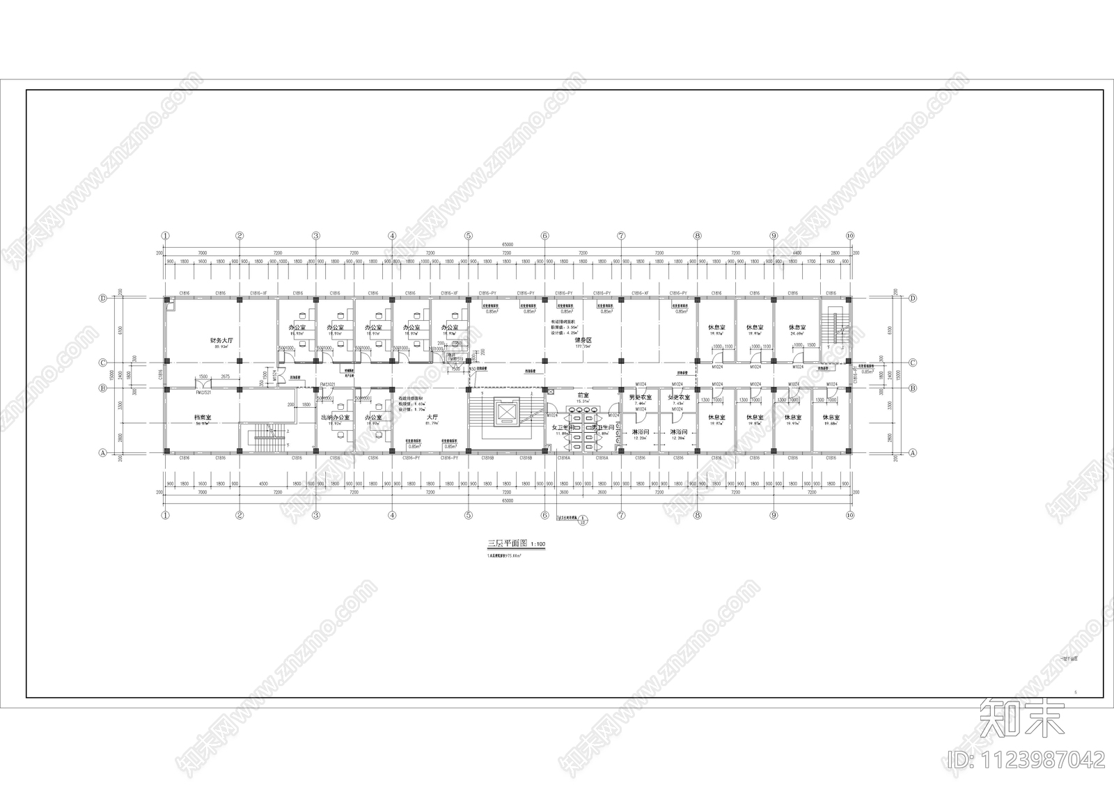 四层办公楼建筑施工图cad施工图下载【ID:1123987042】