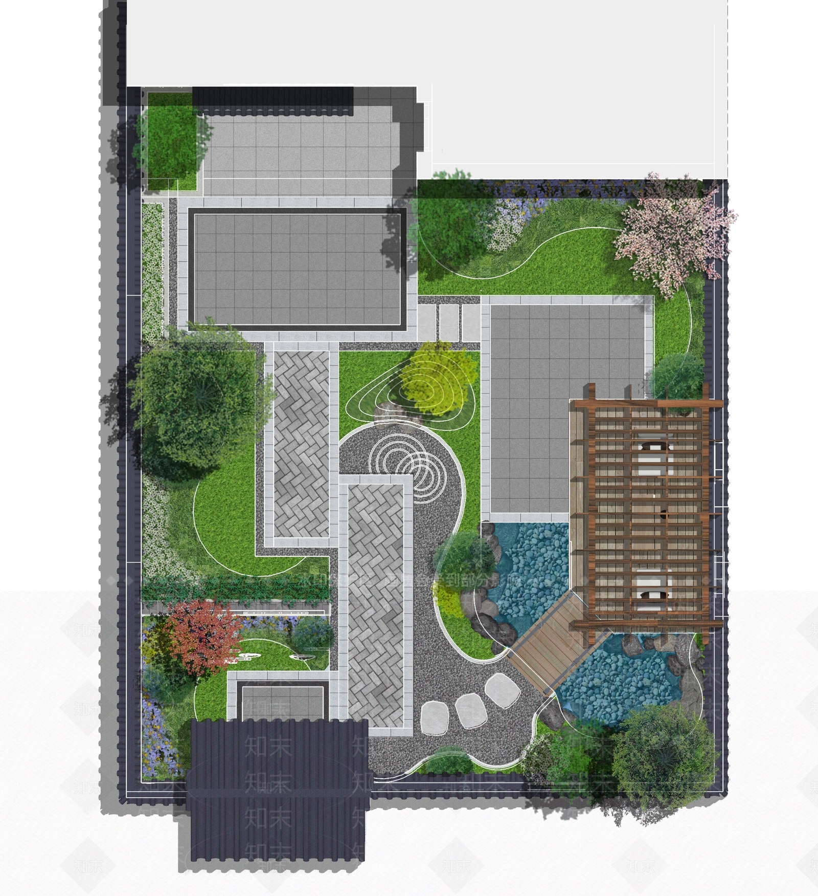 中式别墅庭院花园su模型下载【id:1123988698】