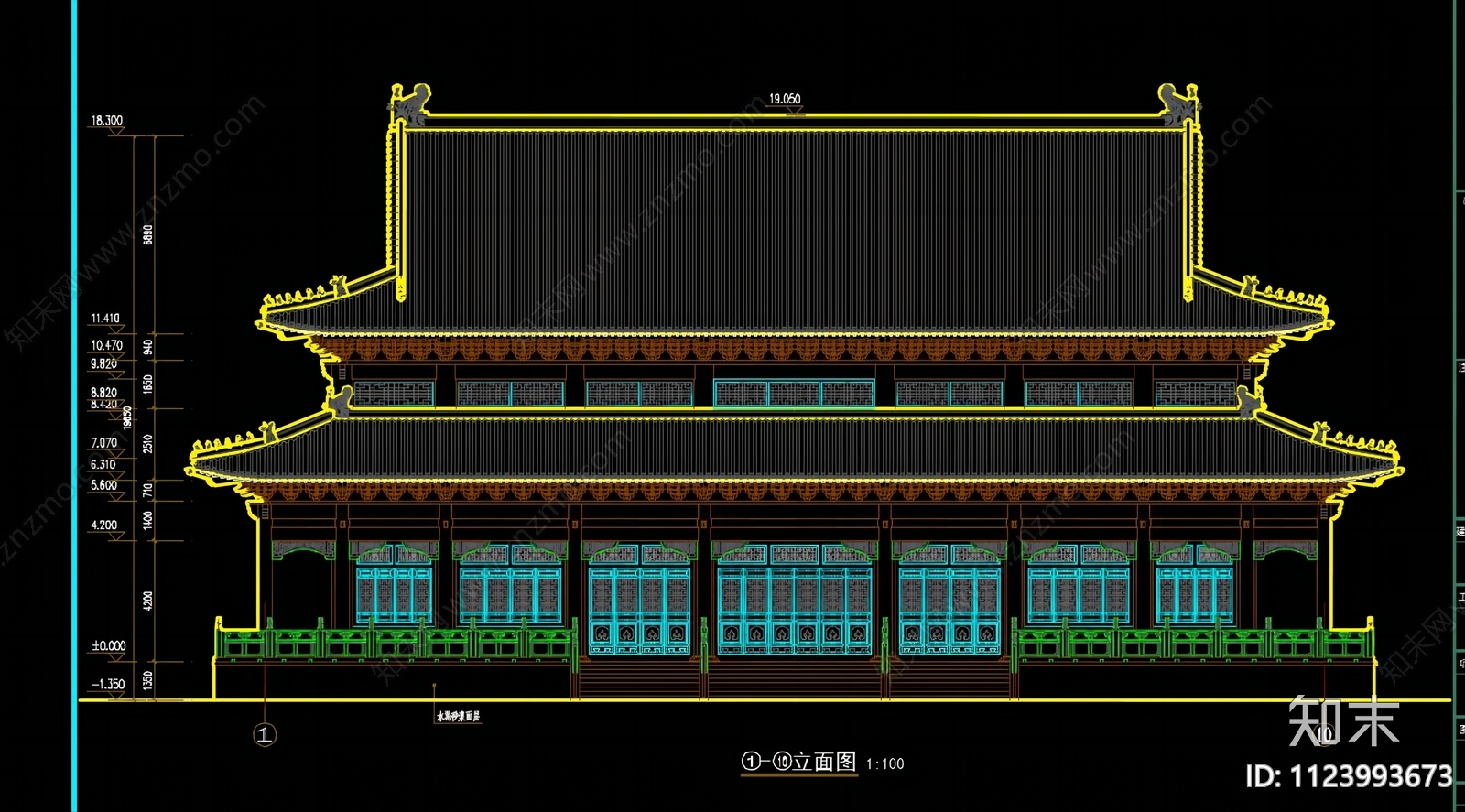 寺庙大雄宝殿cad施工图下载【ID:1123993673】