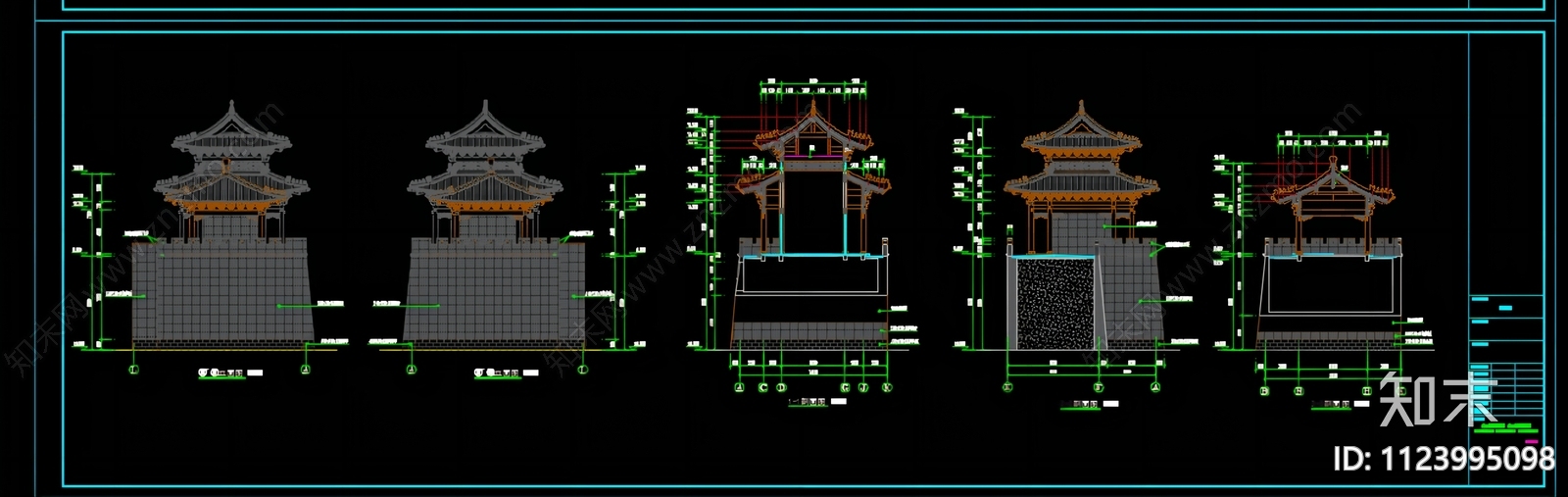 明清式城门楼cad施工图下载【ID:1123995098】