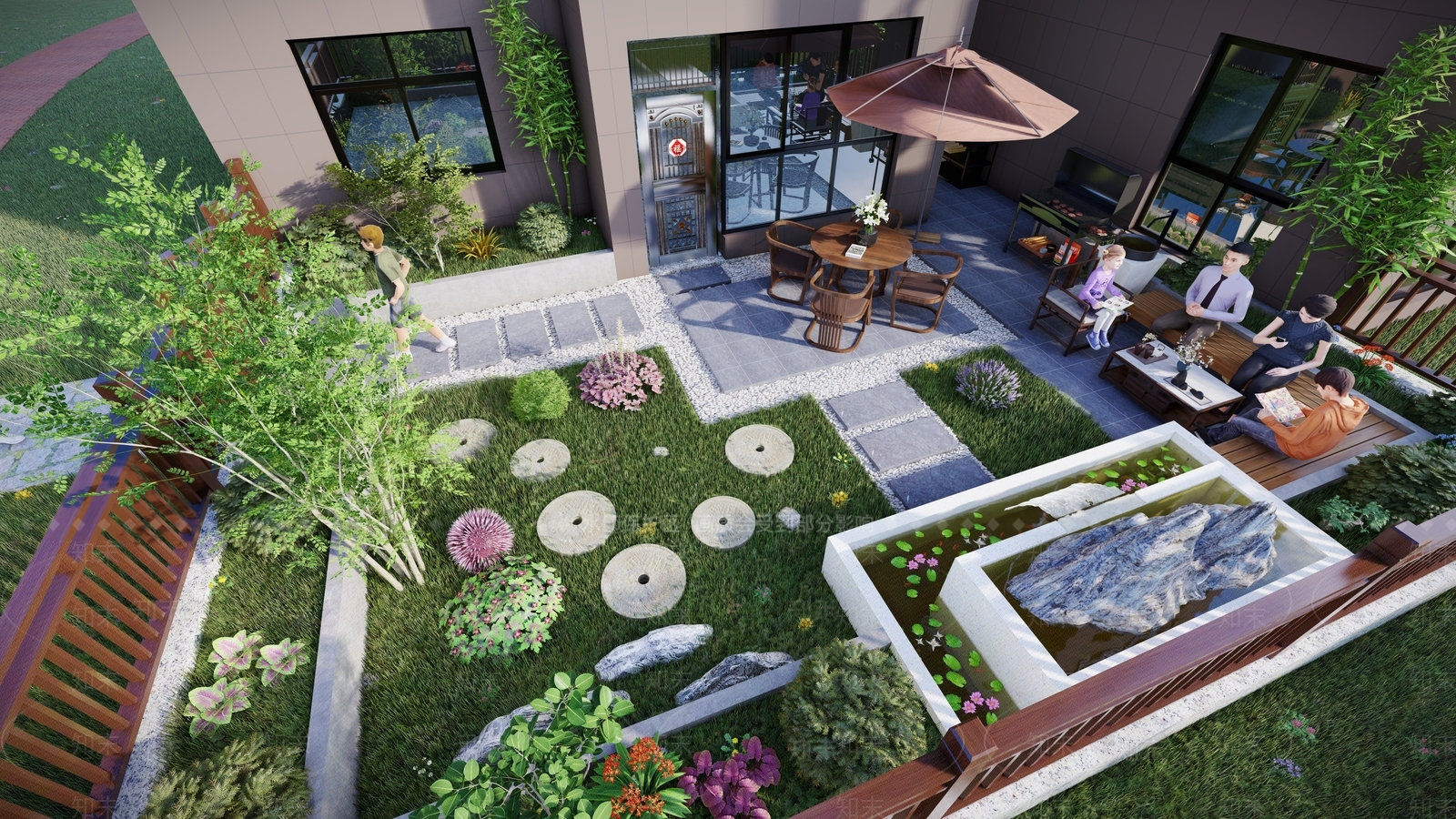 现代洋房花园3D模型下载【ID:1123997546】