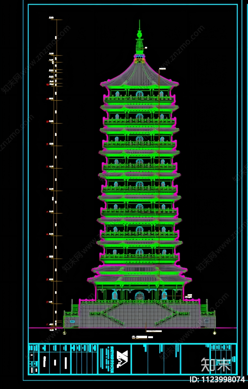 仿古塔cad施工图下载【ID:1123998074】