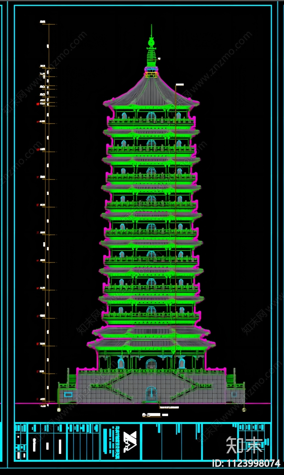 仿古塔cad施工图下载【ID:1123998074】