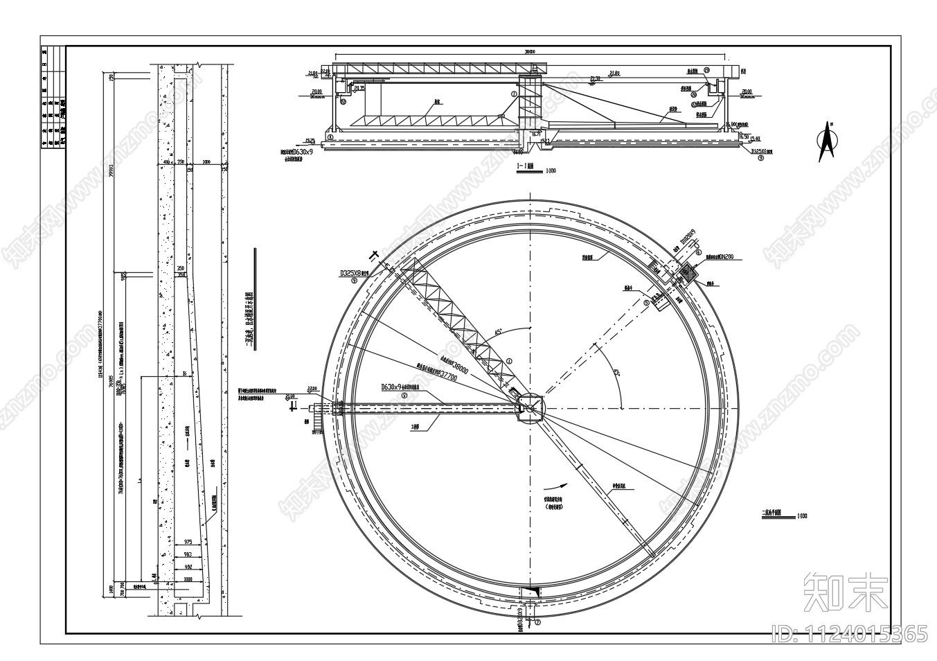 二沉池平面剖面cad施工图下载【ID:1124015365】