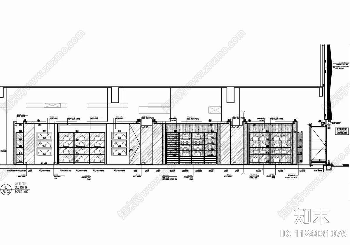 1000㎡奢侈品专卖店cad施工图下载【ID:1124031076】