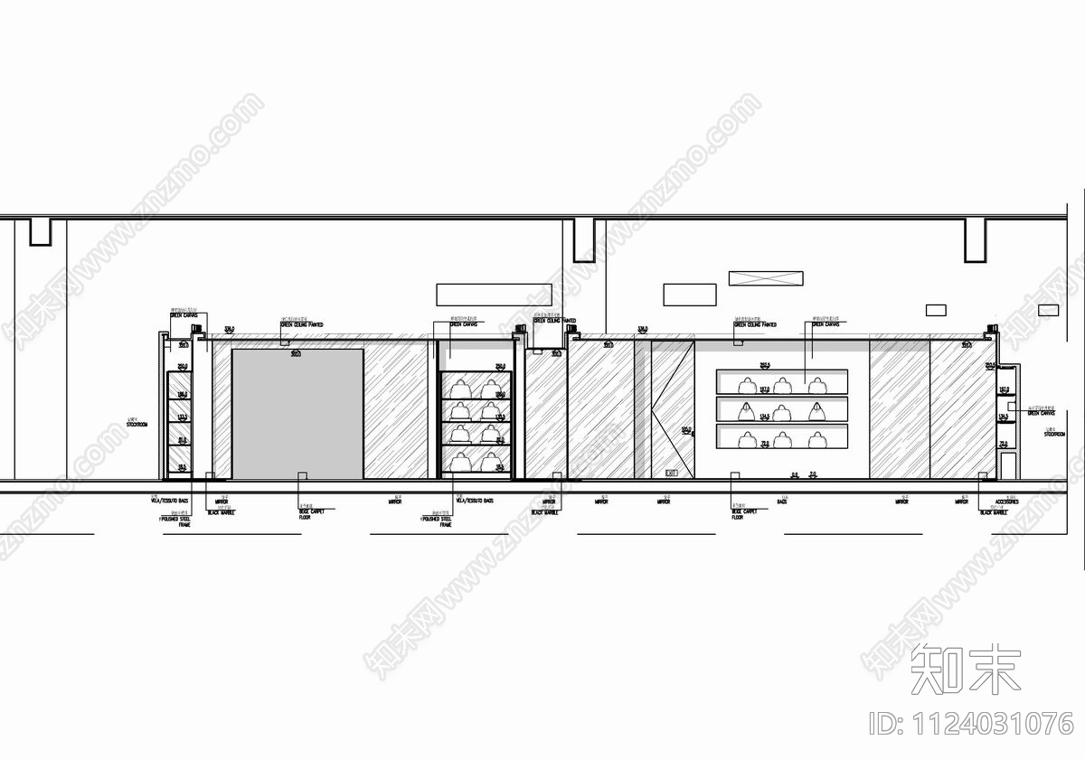 1000㎡奢侈品专卖店cad施工图下载【ID:1124031076】