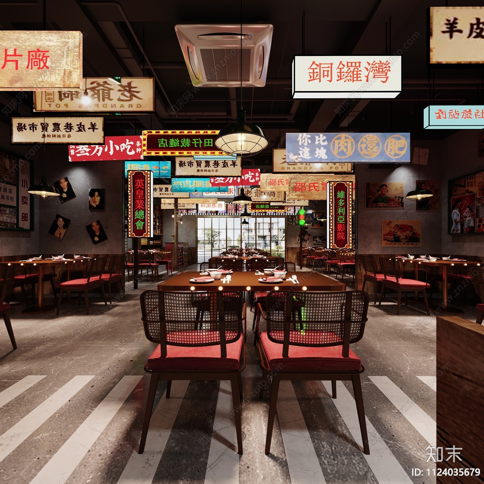 现代复古港式中餐厅3D模型下载【ID:1124035679】