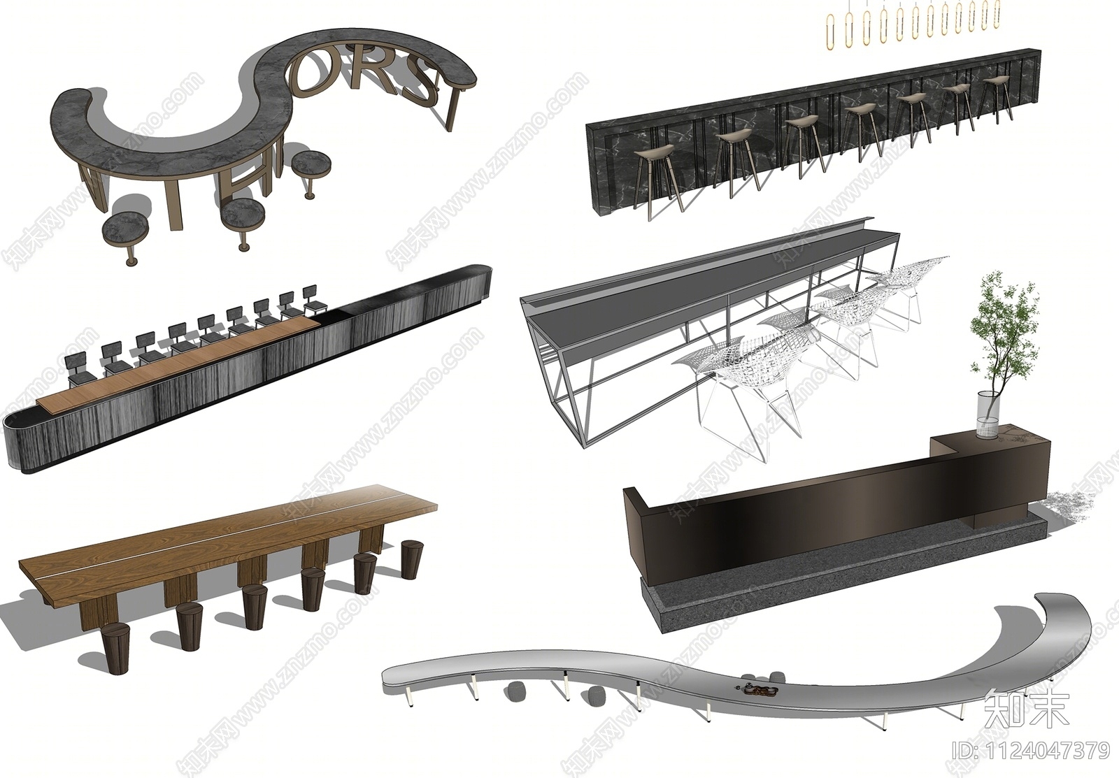 现代户外异形吧台SU模型下载【ID:1124047379】