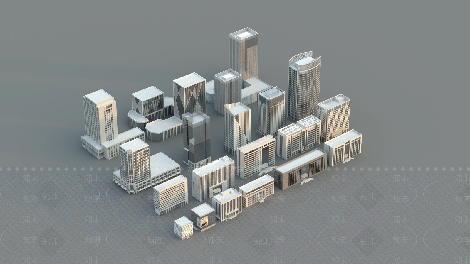 现代写字楼组合3D模型下载【ID:1124050332】