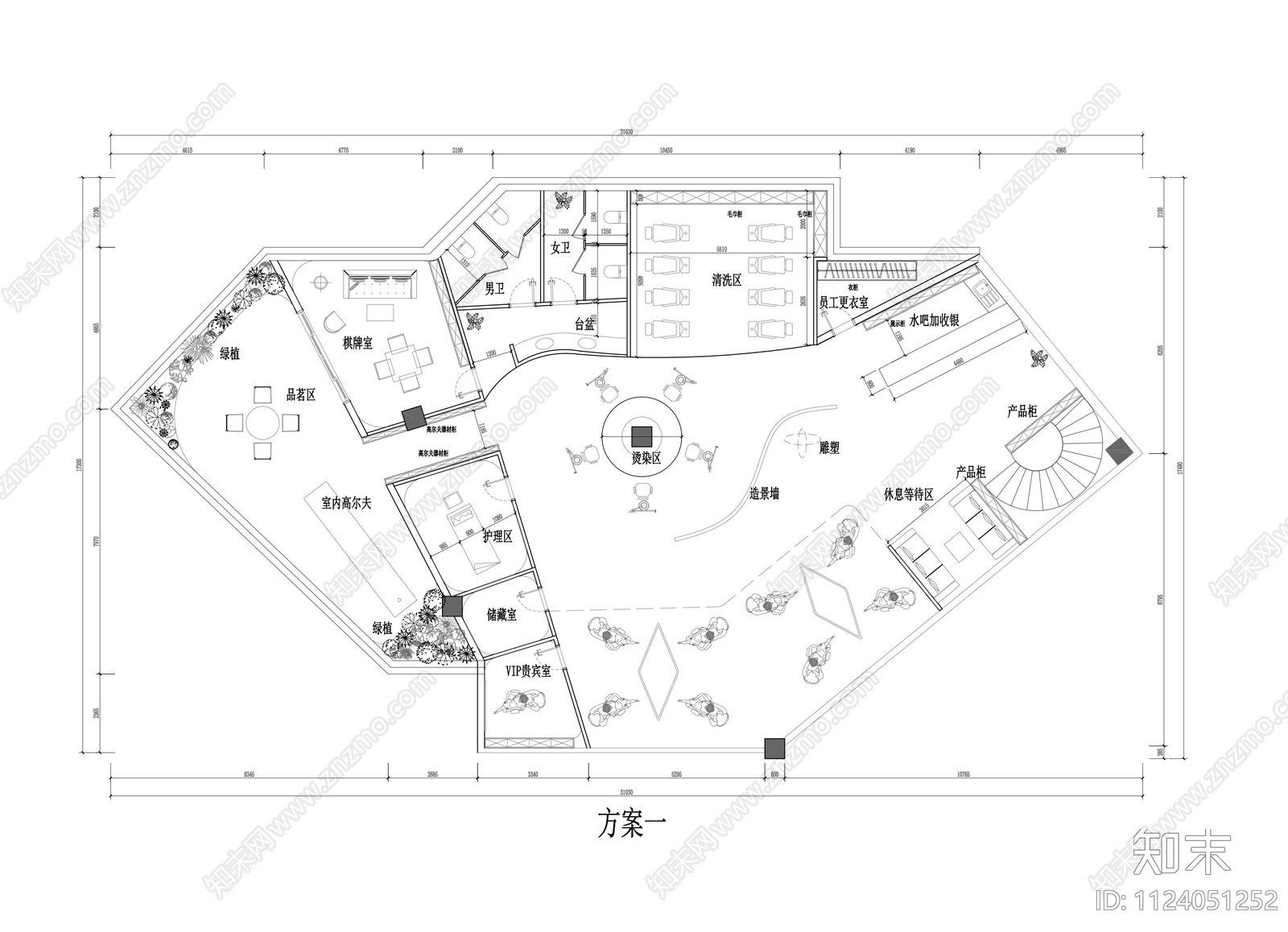 350平美发沙龙平面布局图施工图下载【ID:1124051252】