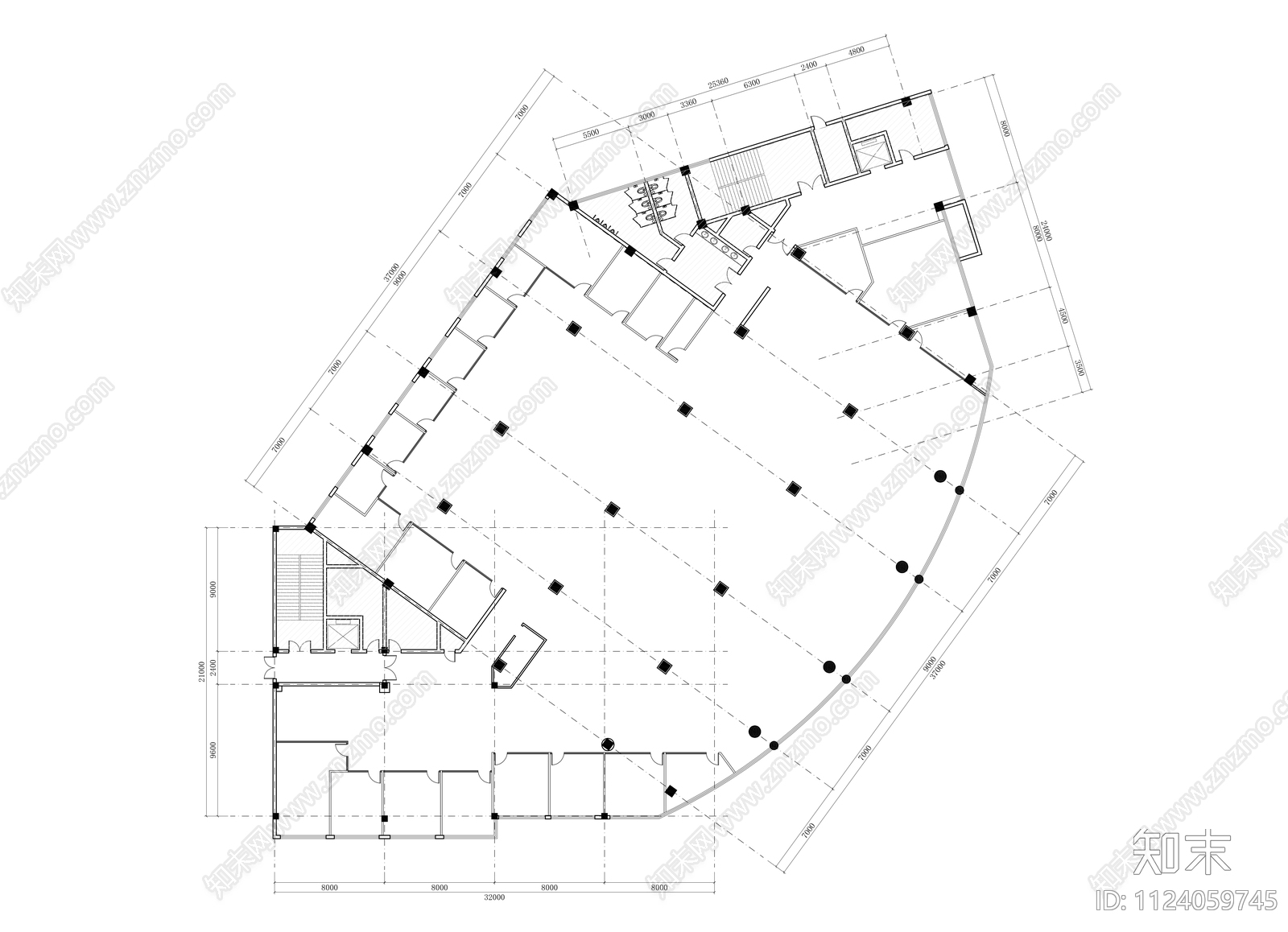 2000平办公室空间设计cad施工图下载【ID:1124059745】