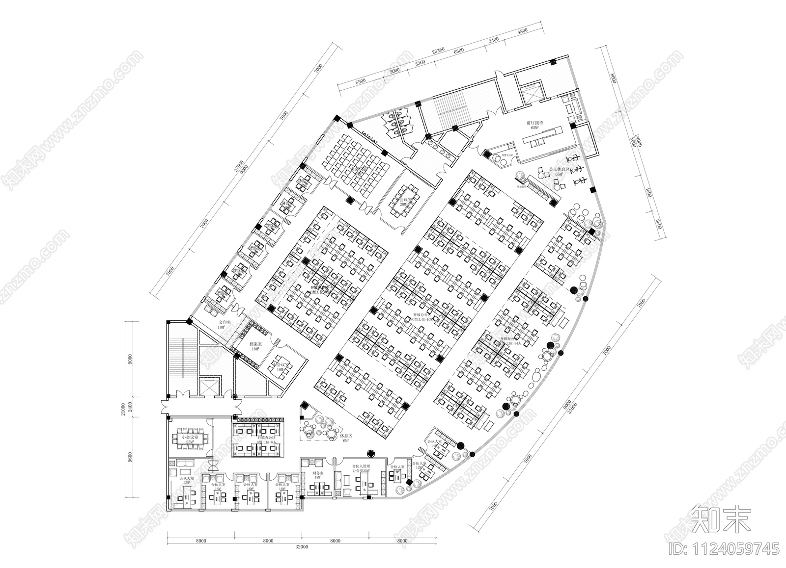 2000平办公室空间设计cad施工图下载【ID:1124059745】