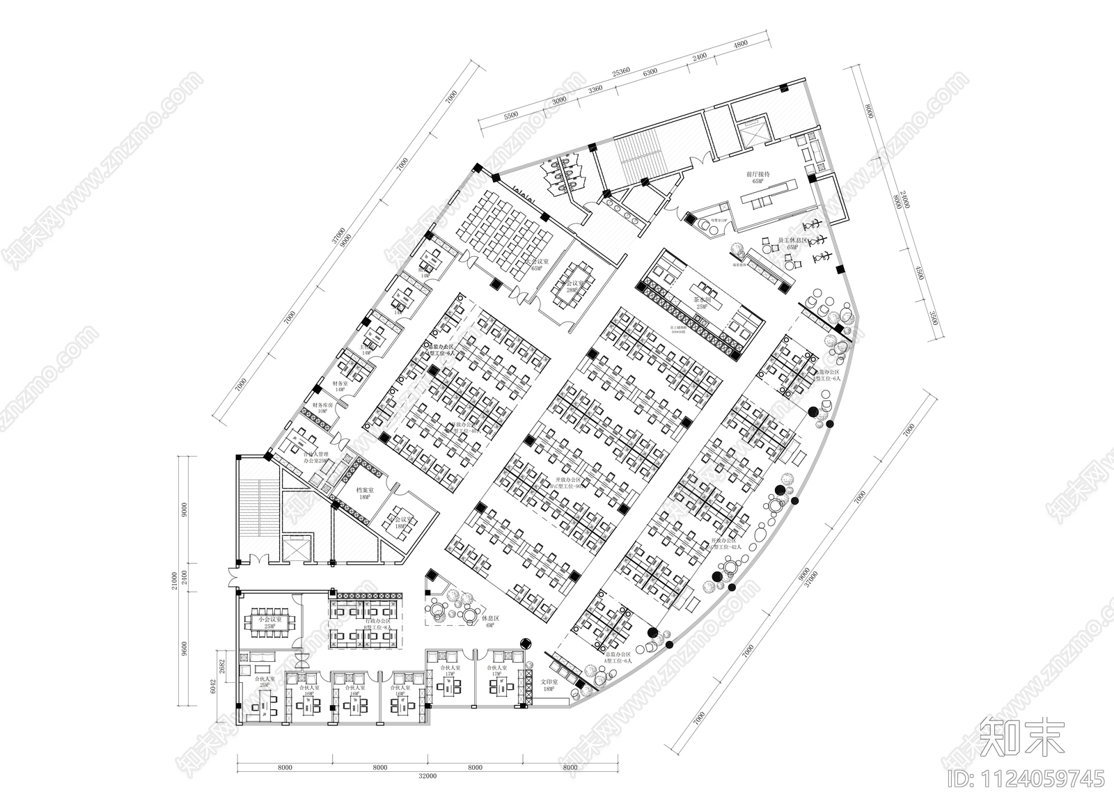 2000平办公室空间设计cad施工图下载【ID:1124059745】