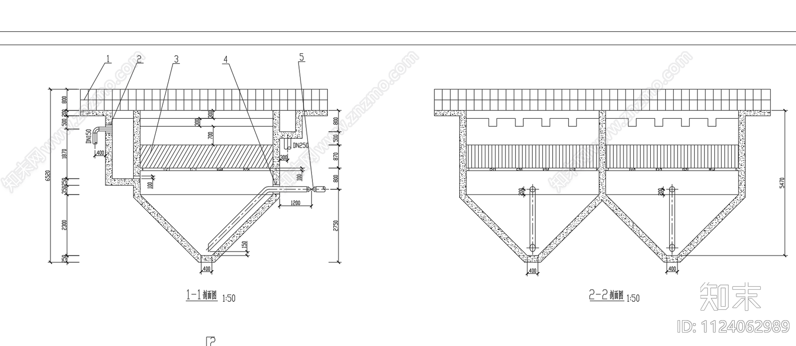 斜管沉淀池工艺图平面剖面图cad施工图下载【ID:1124062989】