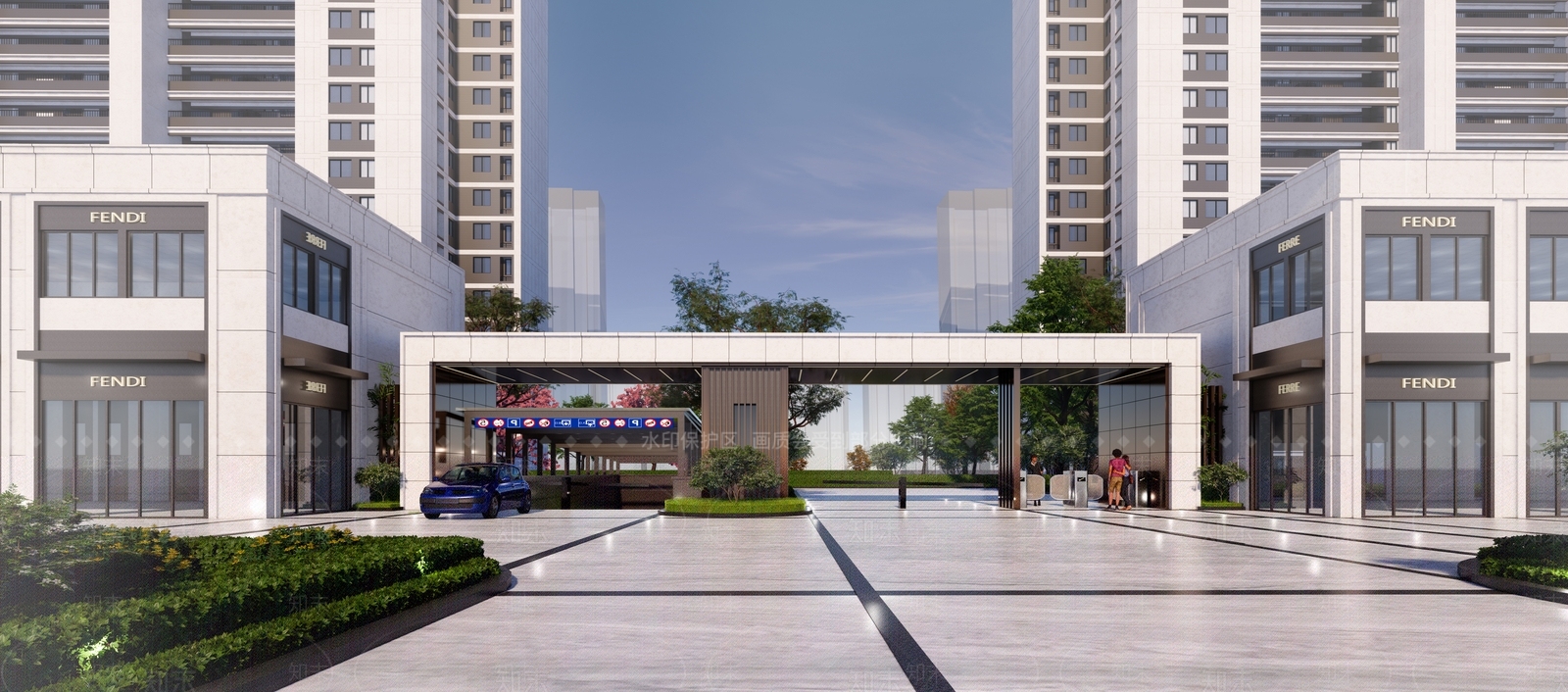 现代风格小区大门SU模型下载【ID:1124063183】