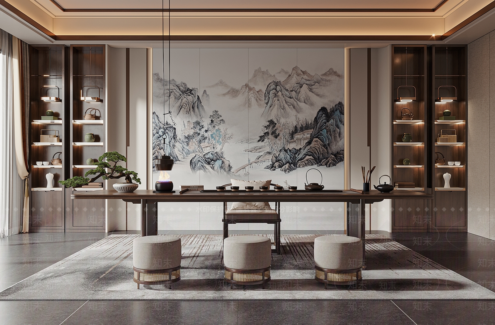新中式茶室3D模型下载【ID:1124065395】